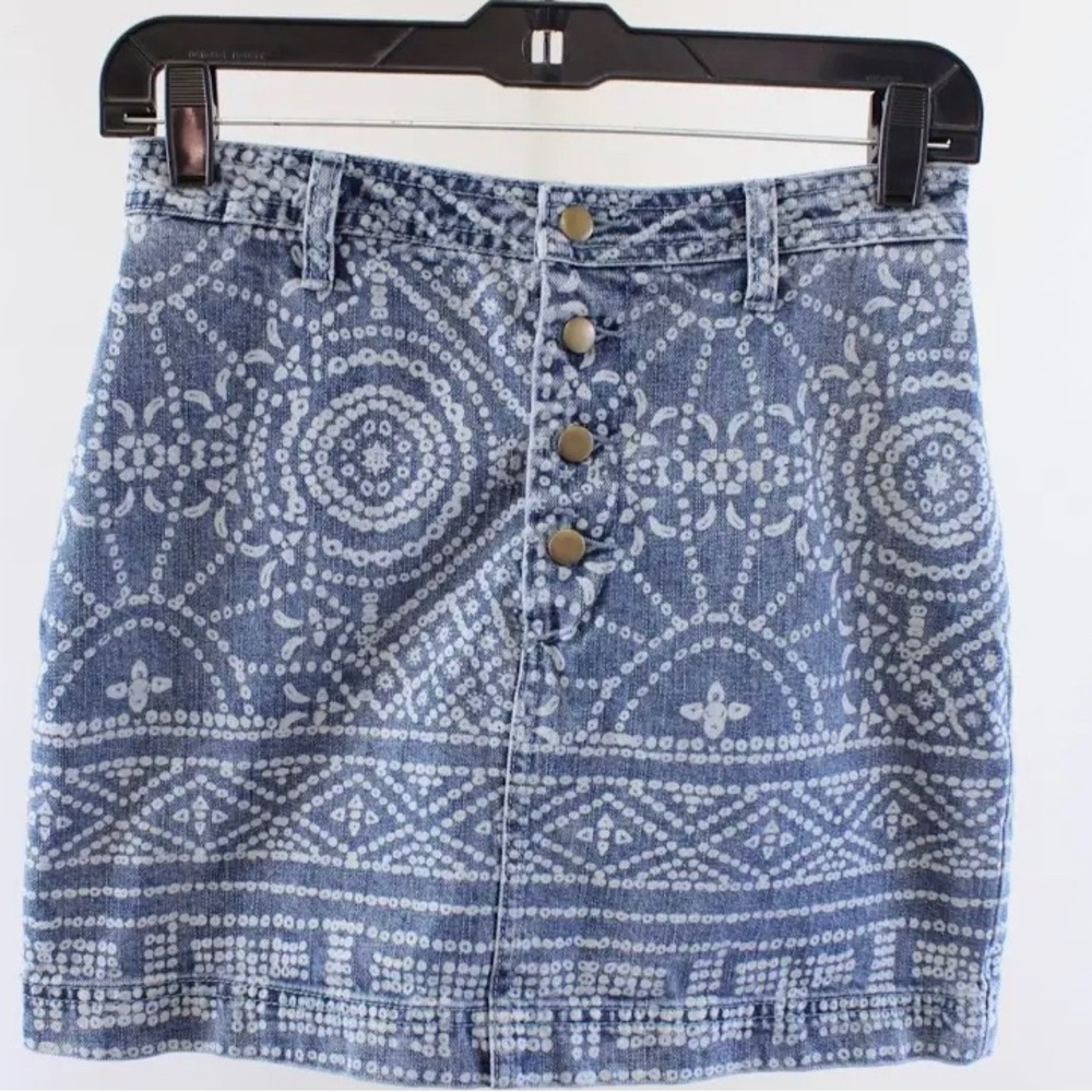 Free People Blue and White Bandana-Print Denim Mini Skirt